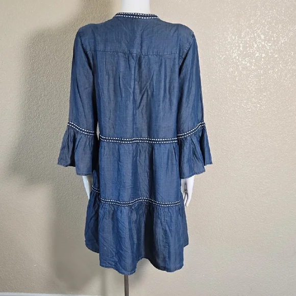 Tommy Bahama Black and Blue Tiered Sundress with Bell Sleeves - Picture 4 of 6